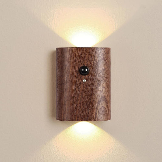 LANDGOO Smart Night Light Step Light - Rechargeable Motion Sensor Stair Lamp, 2700K Warm White LED Walnut Wood for Bedroom Hallway Safety (1 Pack)