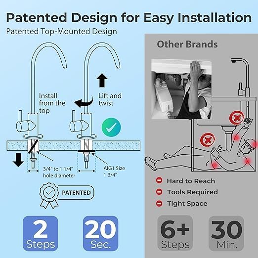 iSpring RCC2, Upgraded 200 GPD Capacity, 5-Stage Under Sink Reverse Osmosis Water Filter System, Patented Easy-Mount Faucet for Hassle-Free Installation