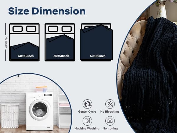 Chunky Knit Blanket - Luxury Soft Cozy 50 * 60 Throw Blanket,100% Woven Blanket Rope Knot Throw Blanket for Couch, Sofa, Home Decor, Gift - Machine Washable（Black）