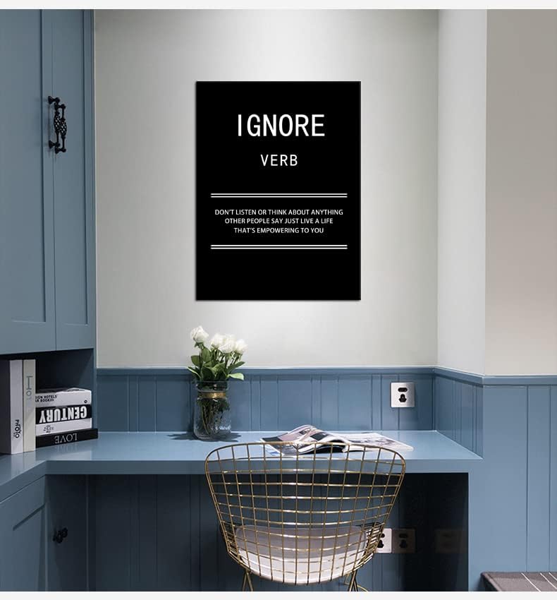 WYJZDZQ8 Inspirational Canvas Wall Art for Office Ignore Verb Motivational Poster Picture Painting Modern Inspiring Positive Artwork for Home Living Room Bedroom Decor Ready to Hang [18''W x 24''H]