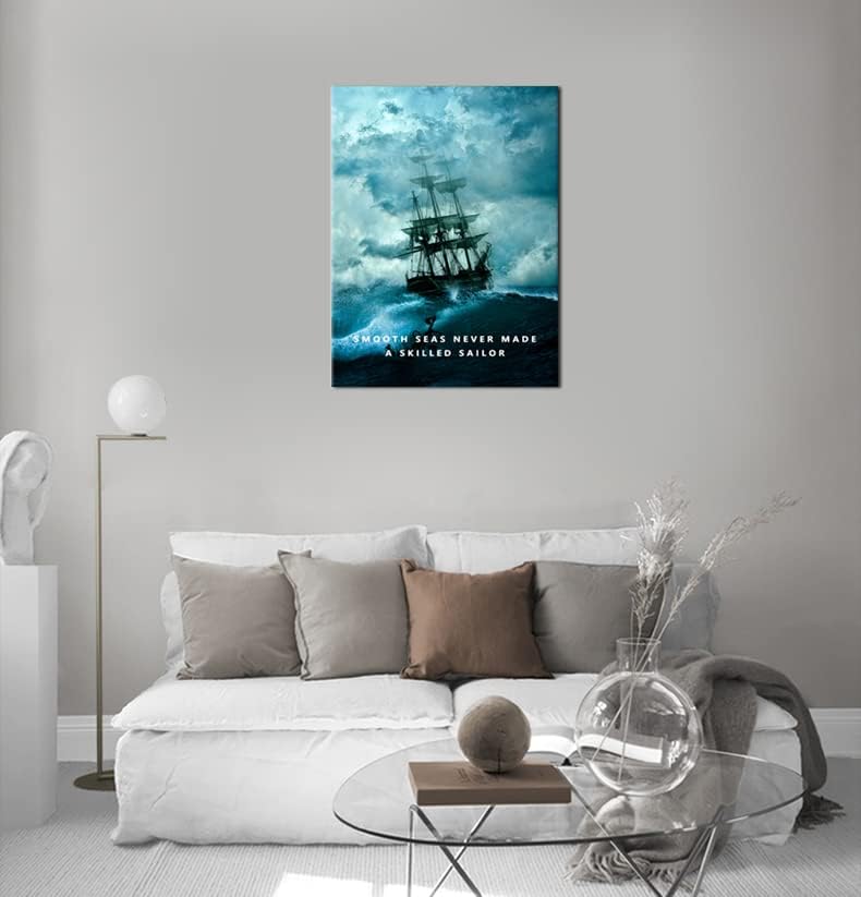 Motivational Wall Art Inspirational Canvas Poster Smooth Seas Never Made A Skilled Sailor Entrepreneur Quote Picture Home Office Decor Painting Framed and Stretched Ready to Hang [30''W x 40''H]