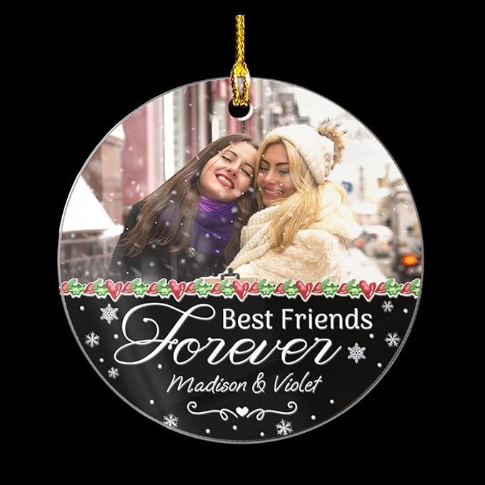 Personalized Best Friend Ornament Custom Friendship Christmas Ornament Friends Forever Acrylic Ornaments with Photo Picture Xmas Tree Gifts for Besties BFF Soul Sister