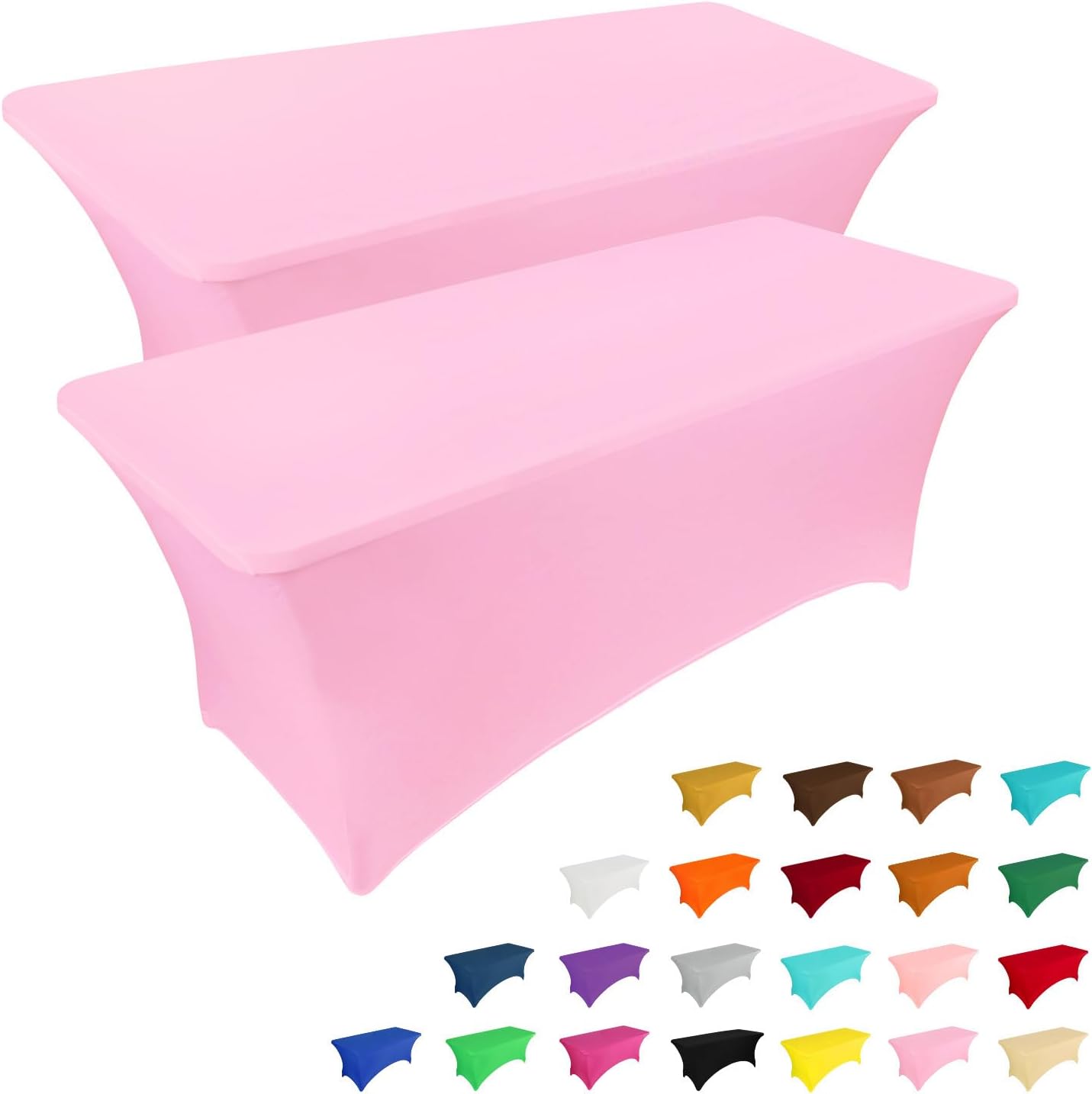 IVAPUPU 2 Pack 4FT Table Cloth for Rectangular Fitted Events Stretch Pink Table Covers Washable Cover Spandex Tablecloth Protector for Party, Wedding, Cocktail, Banquet, Festival