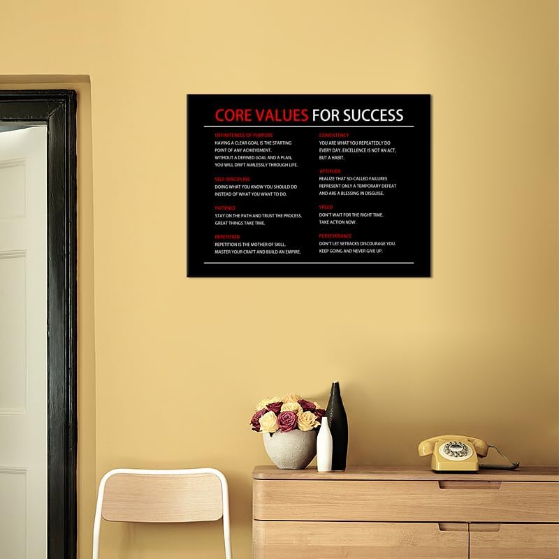 Core Values for Success Inspirational Canvas Wall Art Motivational Poster Print Artwork Picture Painting Wall Decor for Modern Home Bedroom Office ClassRoom Ready to Hang [18''Wx 24''H]