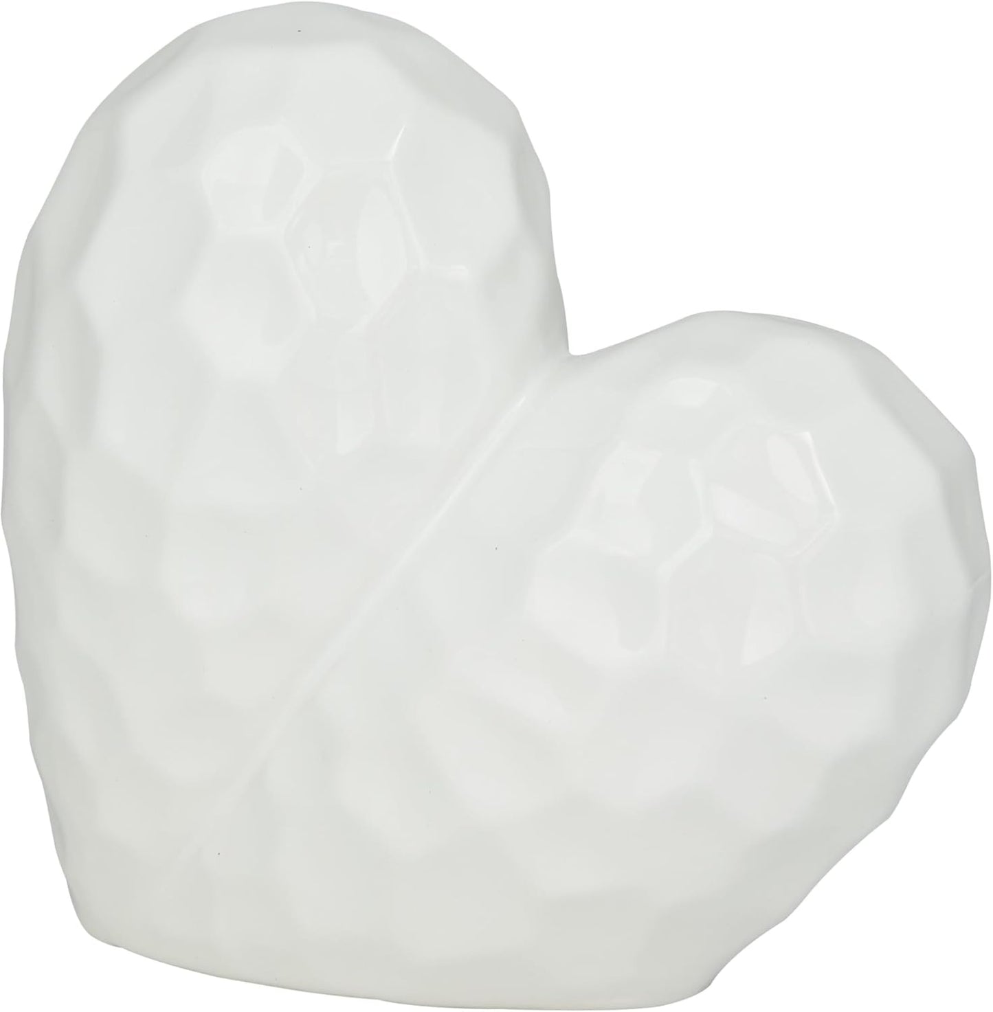 Deco 79 Porcelain Ceramic Heart Decorative Sculpture Dimensional Angled Origami Inspired Home Decor Statue, Accent Figurine 8" x 3" x 8", White