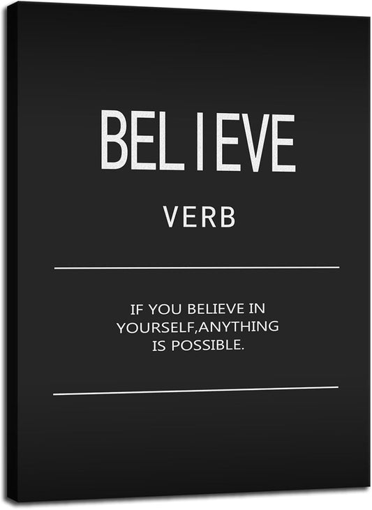 Believe Verb Motivational Quotes Canvas Wall Art Inspirational Positive Poster Print Inspiring Picture Painting Framed Artwork for Office Gym Living Room Wall Decor Ready to Hang[30" W X 40" H]