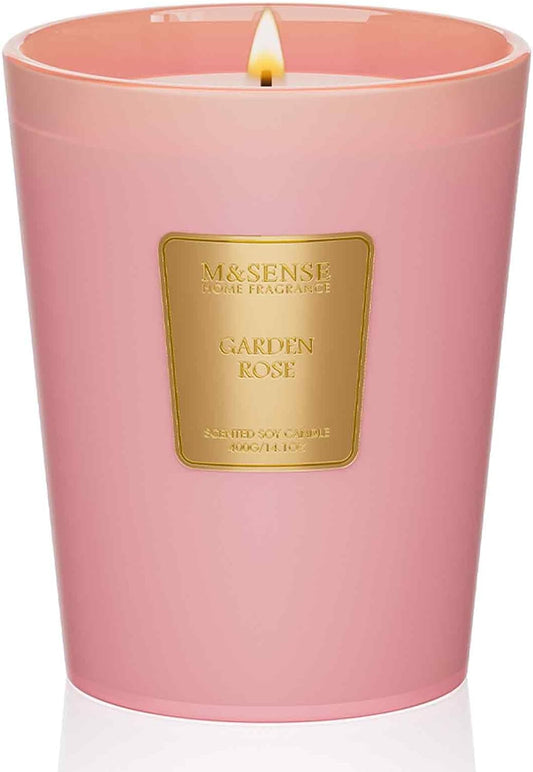 M&SENSE Garden Rose Scented Natural Soy Wax Candle, 14.1oz 60 Hours Long Lasting Slow Burning Candles for Home Decor, Aromatherapy Candle for Stress Relief