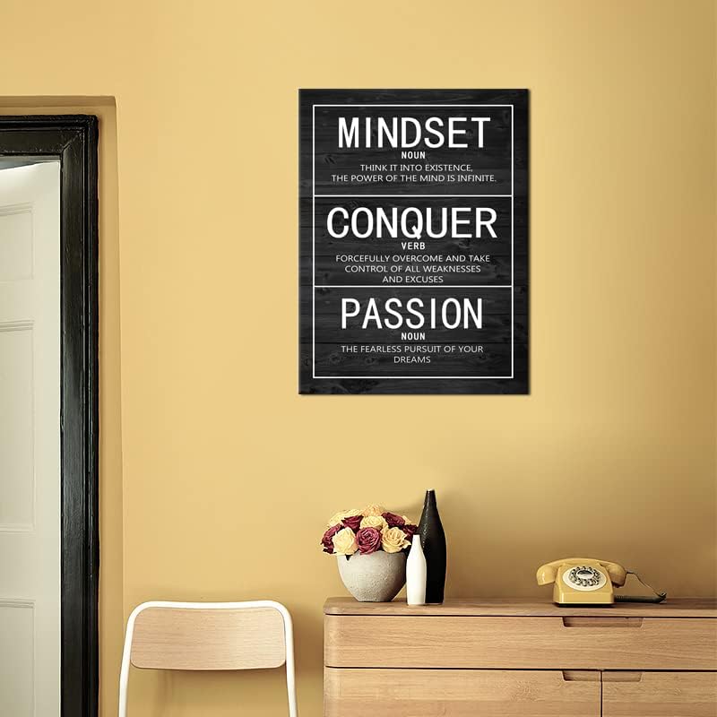 Passion Mindset Conquer Inspirational Poster Motivational Canvas Wall Art Paintings Motivation Artwork Living Room Office Prints Wall Decor Decoration Wooden Framed Ready to Hang [18''Wx 24''H]