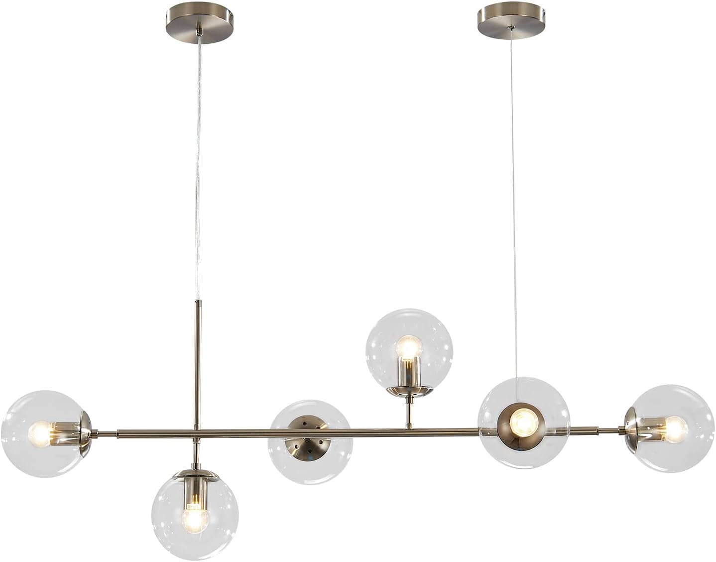 KCO Lighting 6 Light Bubble Glass Pendant Light Mid Century Modern Globe Sputnik Chandelier Linear Chandelier Lighting Brushed Nickel Hanging Light Fixture for Kitchen Island Dining Room