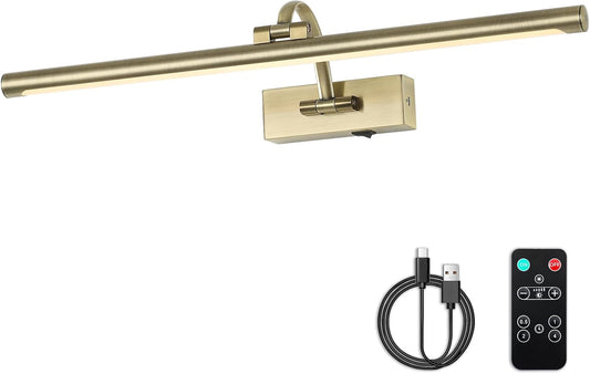 Wireless Picture Lights Rechargeable Gallery Lighting Battery Picture Frame Light with Remote and Timer, Adjustable Art Light for Paintings, Portraits, Antique Bronze Finish 24'' Inch 5W 2700K