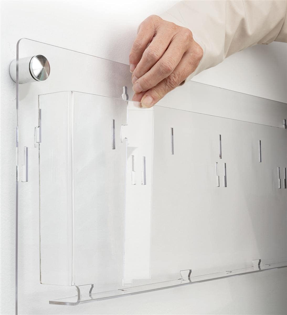 Displays2go Acrylic Brochure Rack, Wall-Mount, 4-Tiered, 12 to 24 Adjustable Pockets - Clear (2RP12CLR)