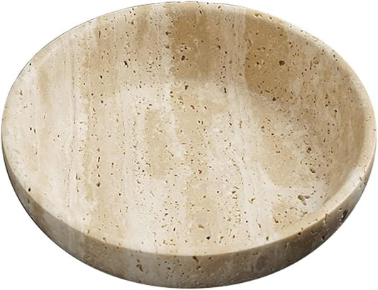 Large Marble Round Bowl HandCrafted Decorative Dish Fruit Bowl for Home Decorative (Beige Travertine)