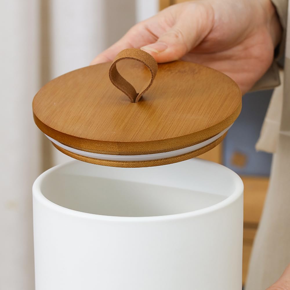 YYW Kitchen Canister Set for Countertop Set of 3, 9/28/45 oz Ceramic Food Storage Containers with Airtight Wood Lids, Food Saver Jars for Coffee, Tea, Candy, Flour(Three-piece suit in black)