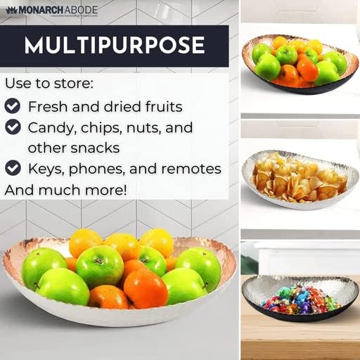 Monarch Abode Hand Hammered Decorative Bowl, 12.75-Inch Black and Copper Plated – Key Bowl for Entryway Table, Catch All, Decorative Fruit Basin, Key Holder, Bowls for Home Decor