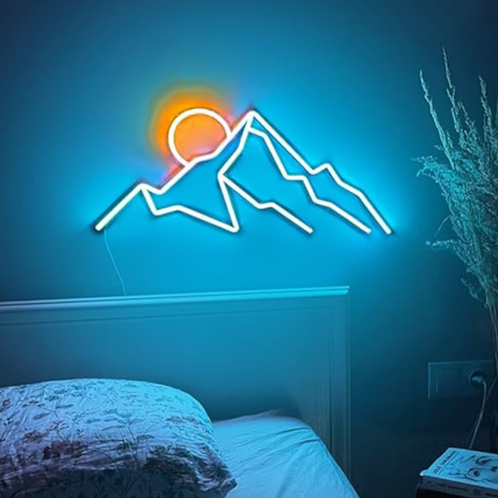 Ulalaza LED Decorative Lights USB Mountains Sunrise Sunset Led Neon Signs Home Decoration Wall Art Holiday Gift Brightness Adjustable 13.4''x6.7''