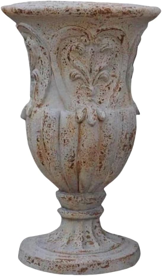 VISIBLE Vintage European Giant Garden Urn Planter, Decorative Cement and Fiber Flower Pot, Make Rust Finished, Wrap Foam Safely Delivered from Los Angeles (Vintage, Medium)