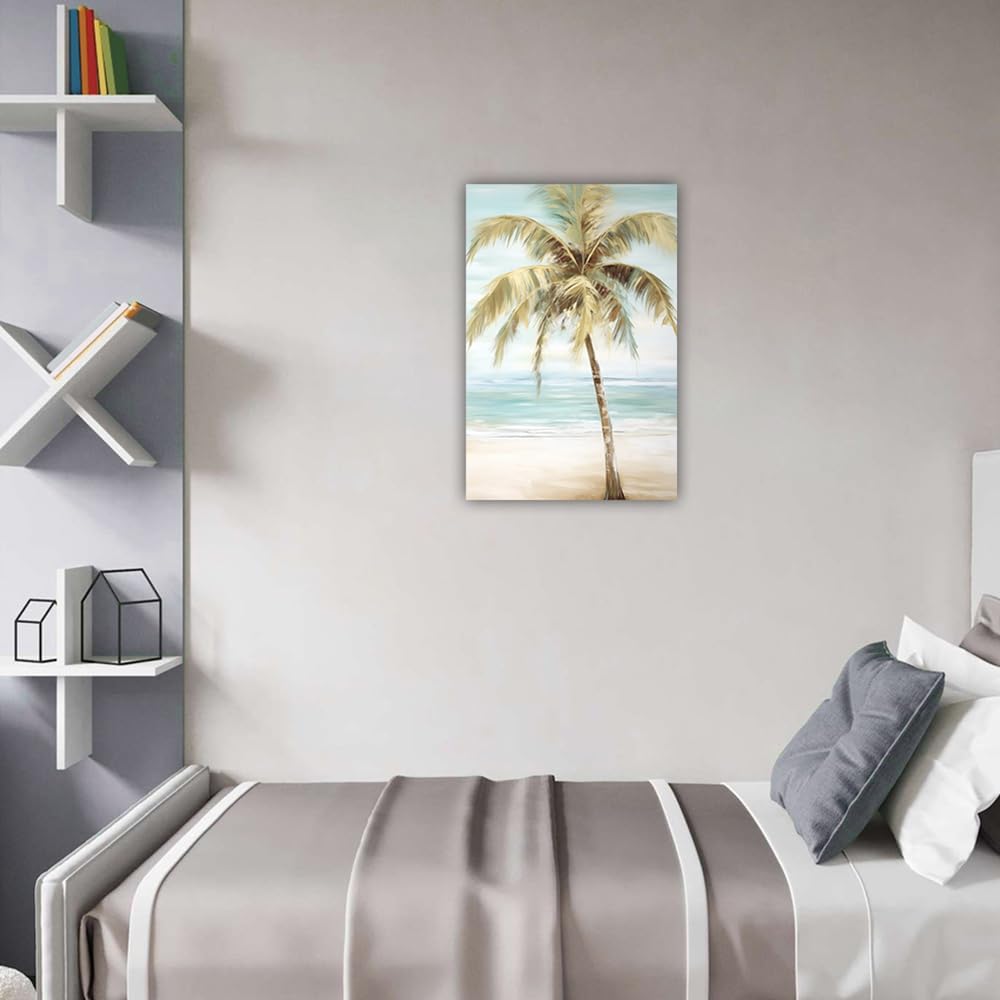 LURENCZH Tropical Beach Canvas Wall Art Seaside Palm Tree Picture Wall Decor Ocean Scenery Painting Prints for Bathroom Decor Framed(Beach-1,28.00" x 42.00")