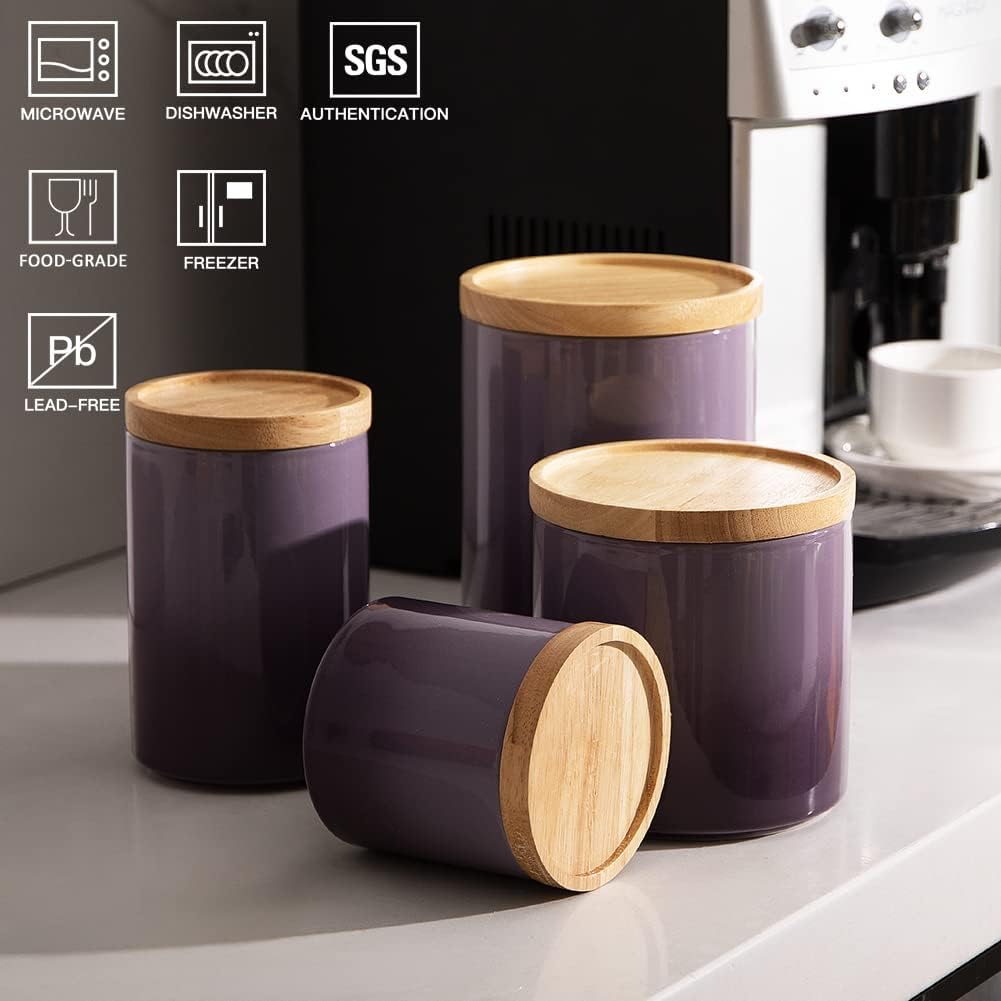 Sweejar Ceramic Food Storage Jar, Stackable Kitchen Canisters, Containers with Airtight Seal Wooden Lid for Serving Coffee Grounds, Coffee Bean, Flour, Tea, Spice and More - 39 Fl Oz (Gradient Purple)