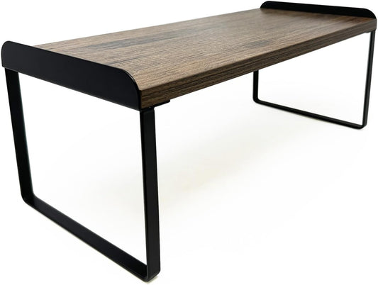 Mitus Shelf Organizer and Storage, Tiered Wood Cabinet Rack for The Kitchen Counter, Bathroom Counter, Pantry Cupboard, Office Desk Bookshelf, 16" Wide Walnut Brown and Black