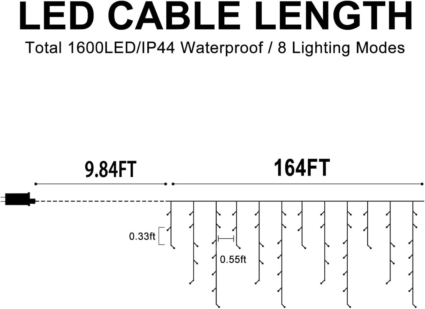 Christmas Lights Outdoor, 164FT 1600 LED Ice Lights for Outside with 320 Drops, 8 Modes Timer Memory Function, IP44 Waterproof Ice String Lights for Christmas Party Eaves Yard Decor (Warm White)