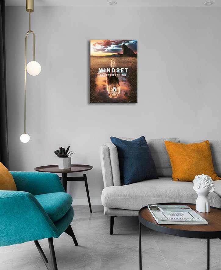 Inspirational Canvas Wall Art Office Motivational Posters Mindset is Everything Success Pictures Positive Quotes Prints Artwork for Teen Bedroom Living Room Home Decor Framed[18" W x 24" H]