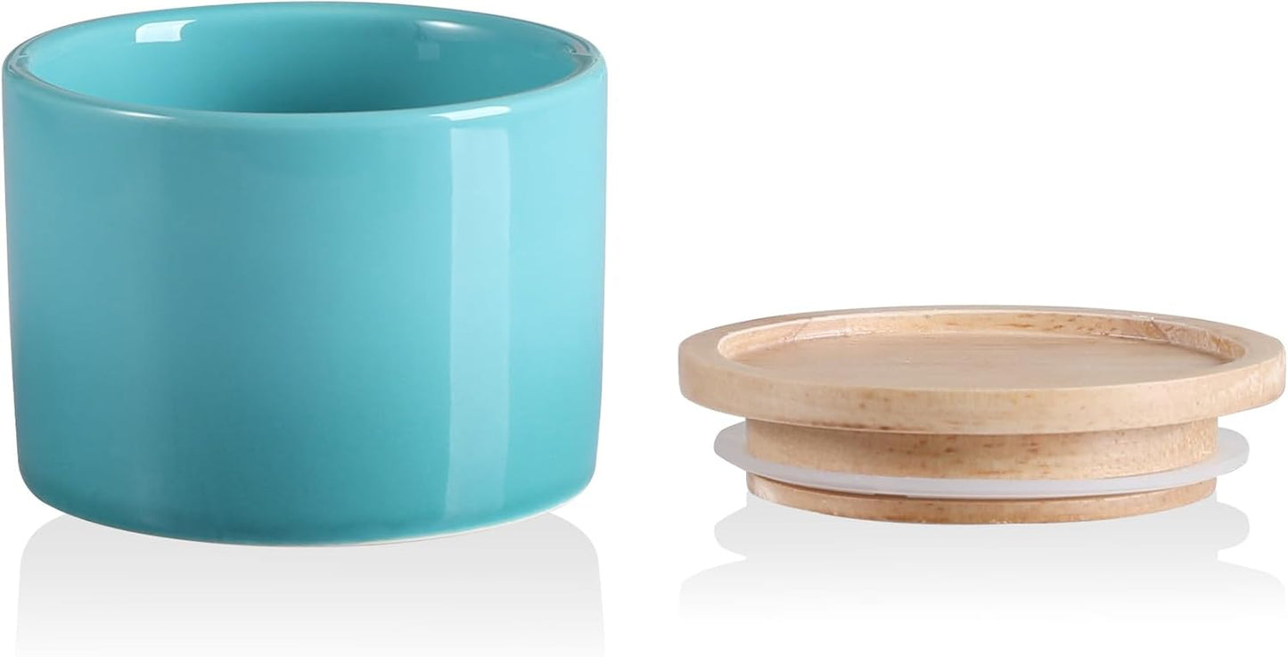 Sweejar Kitchen Canisters Ceramic Food Storage Jar, Stackable Containers with Airtight Seal Wooden Lid for Serving Ground Coffee, Tea, Sugar, Spice and More - 5 Fl Oz(Gradient Blue)