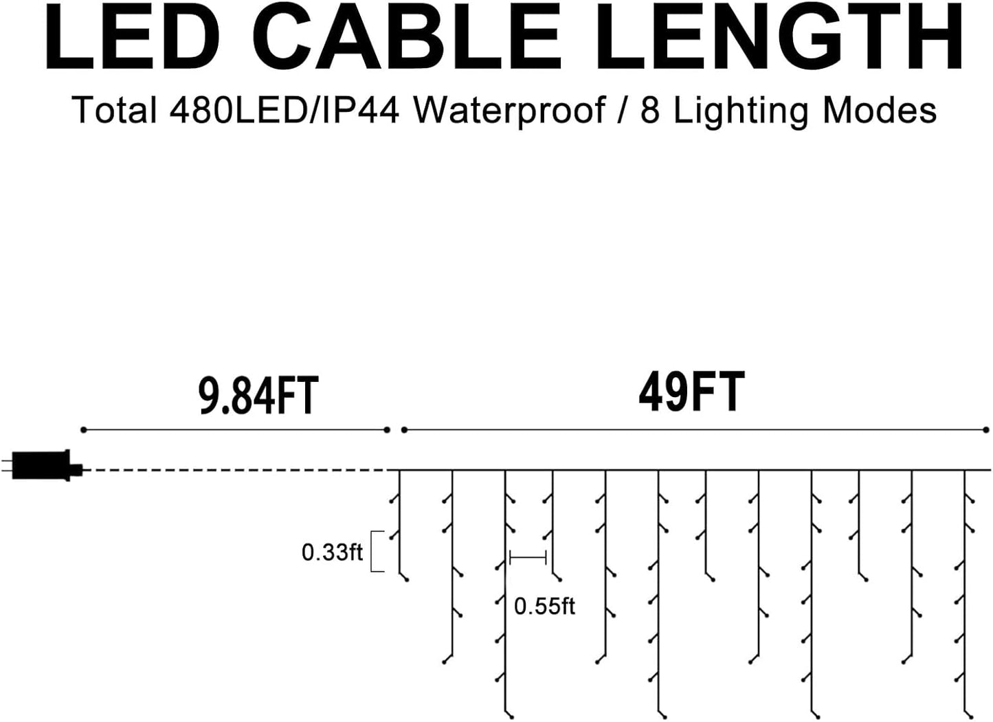 49FT Christmas Lights, 480 LED Ice Lights for Outside Clear Wire Twinkle Lights with 8 Modes Timer Waterproof for Christmas Party Tree Holiday Patio Yard Home Decor(Red and Warm White)