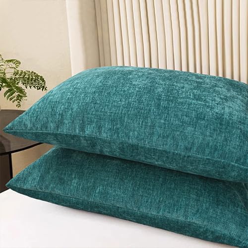 CaliTime Throw Pillow Covers Decorative 20 X 26 Inches Pack of 2 Cozy Chenille Standard Pillow Shams Cases for Couch Sofa Bed Living Room Home Teal