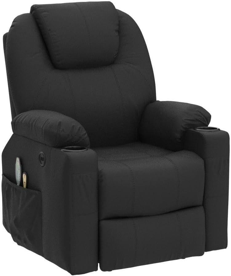 VIVIJASON Power Lift Chair Electric Recliner for Elderly Heated Vibration Massage Faux Leather Recliner Chair with 2 Remote Controls, Cup Holders, Side Pockets & USB Ports for Living Room (Black)