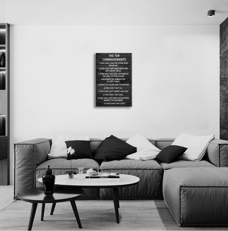 The Ten Commandments Inspirational Canvas Wall Art Motivational Pictures Christian Religion Poster Print Modern Inspiring Painting Framed Artwork for Office Living Room Wall Decor [24''Wx 36''H]