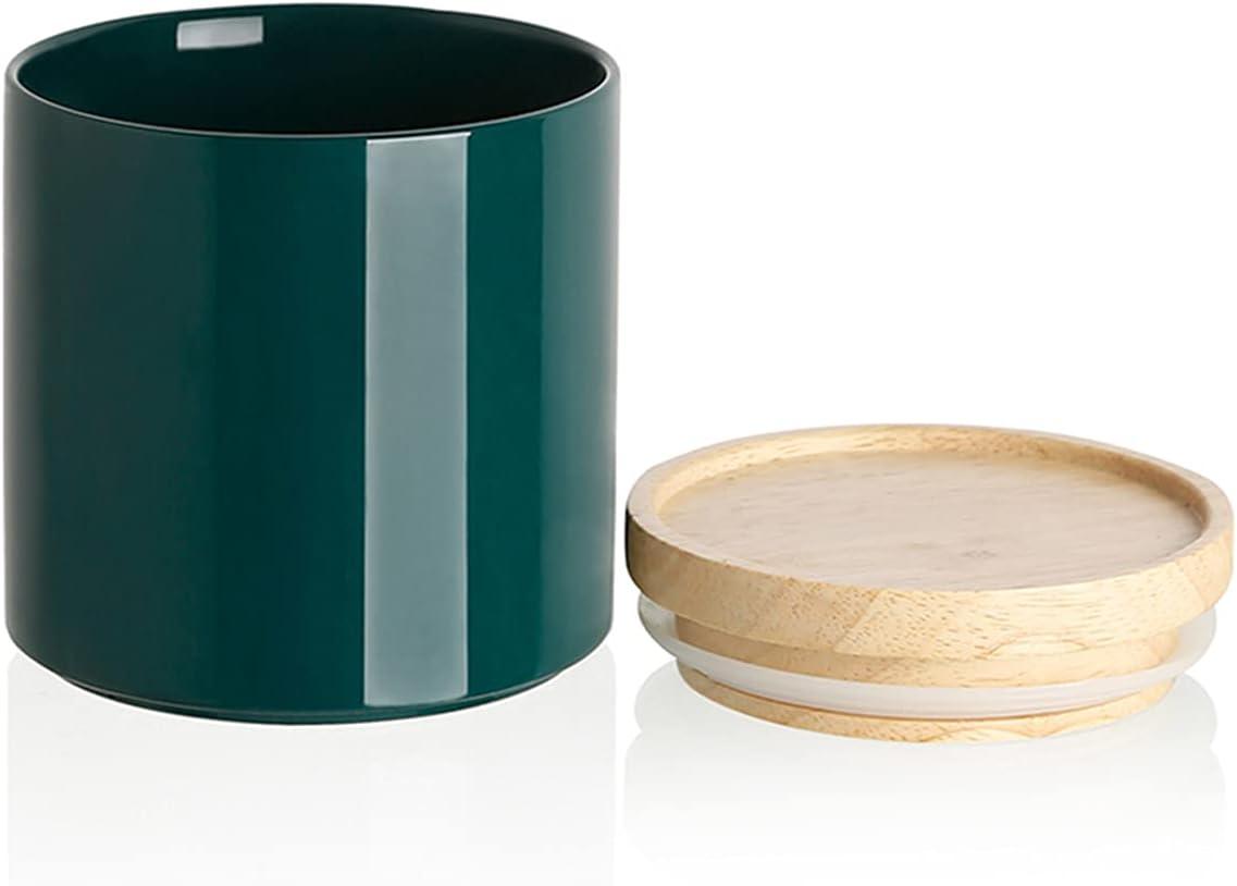 Sweejar Kitchen Canisters Ceramic Food Storage Jar, Stackable Containers with Airtight Seal Wooden Lid for Serving Coffee Bean, Flour, Tea, Spice and More - 39 Fl Oz (Jade)