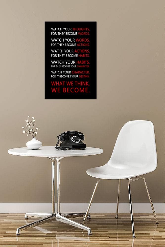 Watch Your Thoughts Inspirational Wall Art Motivational Canvas Painting Inspiring Quotes Posters Prints Artwork Living Room Home Office Classroom Decor Framed Ready to Hang [12''W x 18''H]