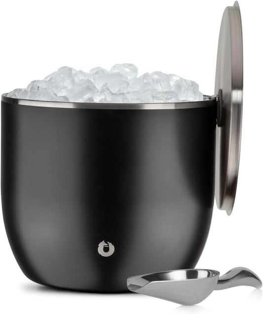 SNOWFOX XL Premium Vacuum Insulated Double Wall Stainless Steel Ice Bucket with Lid/Scoop, Bar Accessories, Large Elegant Party Bucket, Chill Several Bottles, Beautiful Entertaining, 7L, Matte Black