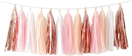 Shiny Tissue Paper Tassels Party Tassel Garland Banner Decorations, DIY Kits,Rose Gold,Peach,Pink,White,Pack of 20
