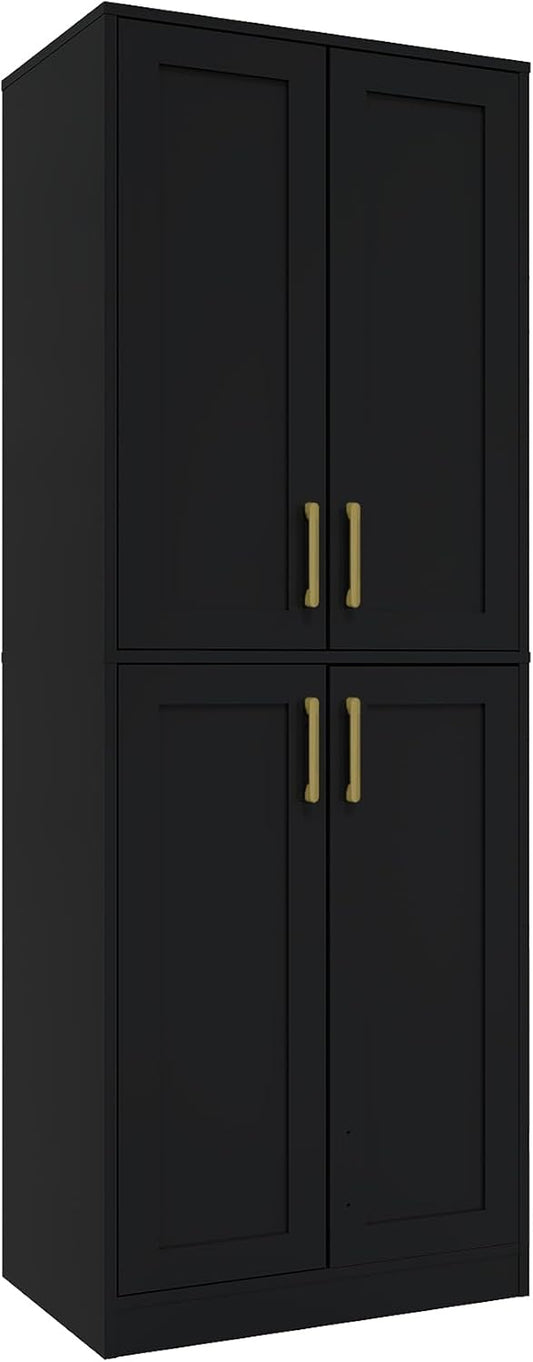 Tall Storage Cabinet with Doors & Shelf for Bathroom, Living Room, Entryway - Black