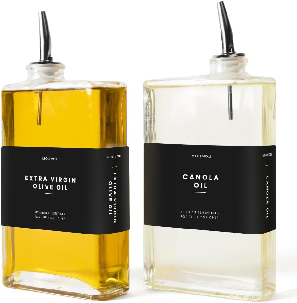 Molimoli Olive Oil Dispenser Bottle for Kitchen, Automatic Pourer, Glass Thin Bottle Dispenser for Kitchen, Olive Oil Cruet, | Set of 2 - Black