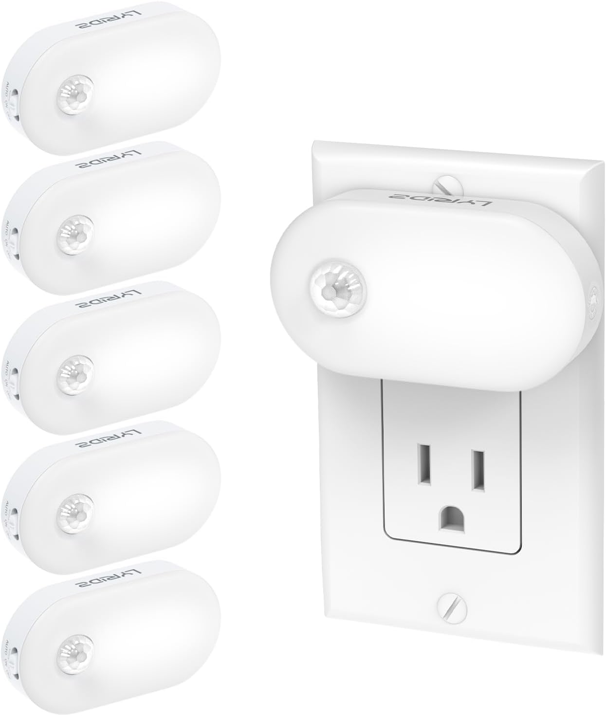 Lyridz Plug in Night Light with Motion Sensor, Smart Cool White LED Nightlights with 1-120LM Stepless Adjustable Brightness for Bathroom, Bedroom, Kitchen, Stairs, Hallway, 6 Pack