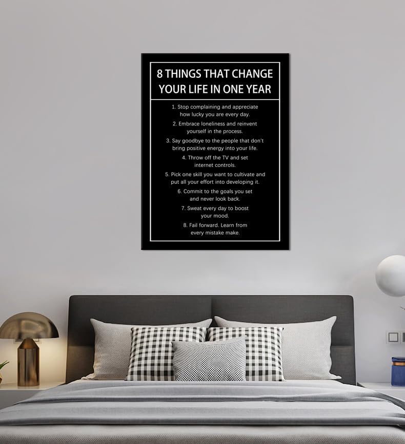Inspirational Poster 8 Things That Change Your Life In One Year Motivational Canvas Wall Art Quotes Wall Decor Print Artwork for Office Living Room Painting Stretched and Framed [30''Wx 40''H]