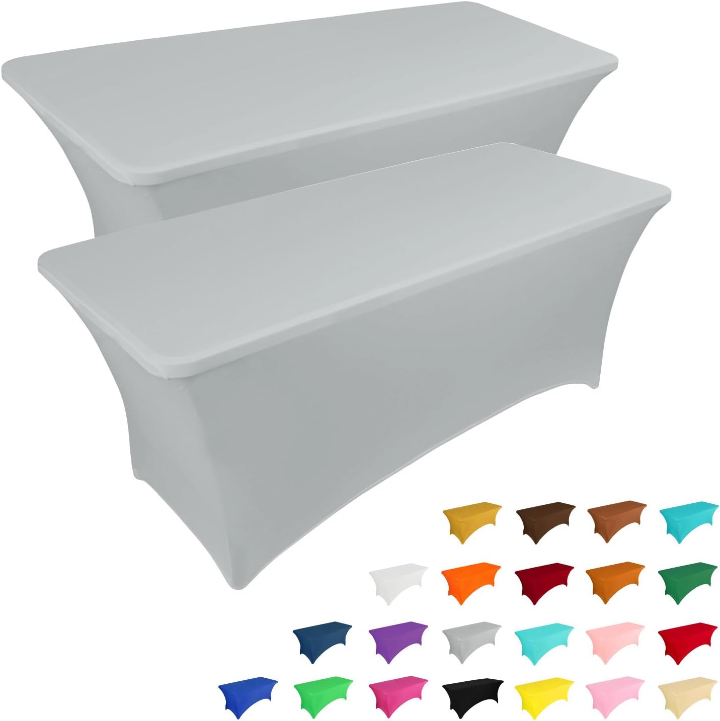 IVAPUPU 2 Pack 4FT Table Cloth for Rectangular Fitted Events Stretch Grey Table Covers Washable Cover Spandex Tablecloth Protector for Party, Wedding, Cocktail, Banquet, Festival