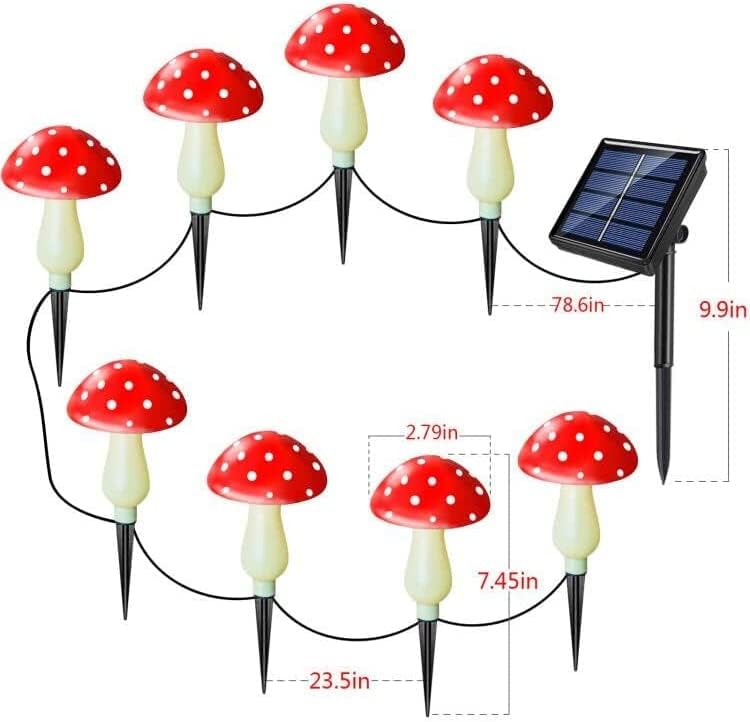 8-Pack Red Solar Mushroom Lamp, 8 Modes, Outdoor Waterproof, for Garden Decor, Christmas, Halloween, Yard, Lawn