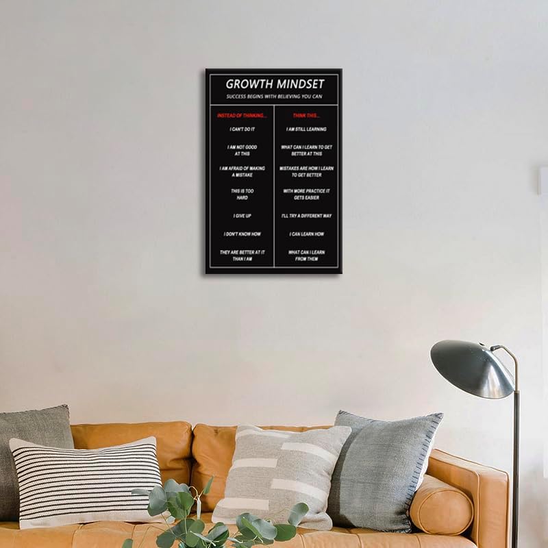 Inspirational Wall Art Classroom Wall Decor Motivational Canvas Painting Growth Mindset Inspiring Entrepreneur Quotes Posters Prints Artwork Modern Home Living Room Office Decor Framed[12''W x 18''H]