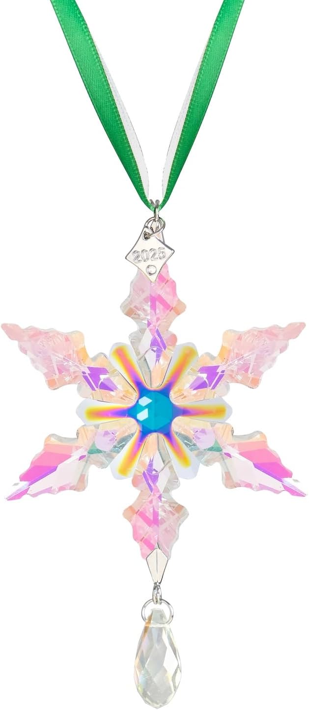 2025 Annual Christmas Ornaments Crystal Snowflake Star - Christmas Tree Ornaments Pendant Sun Catcher Home Hanging Decor (2025 Colored Crystal 2 Layers)