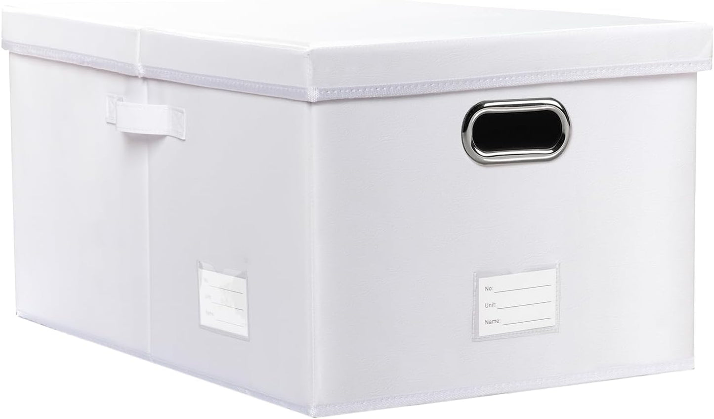 PRANDOM Collapsible Storage Box with Lid [1-Pack] Leather Fabric Foldable Storage Bin Organizer Container Basket Cube with Cover for Home Bedroom Closet Office Nursery White (22.8X15.7X11.8)