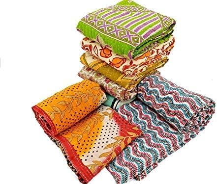 Wholesale Mix lot Tribal Kantha Quilts Reversible Vintage Cotton Bedspread Sari Throw Old Assorted Patches Bed Cover Rally (1 Pc)