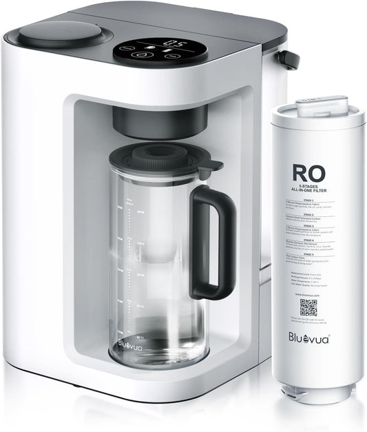 Bluevua RO100ROPOT-LITE Countertop Reverse Osmosis Water Filter System, 5 Stage Purification, 3:1 Pure to Drain, Portable Water Purifier (No Installation Required) (White)