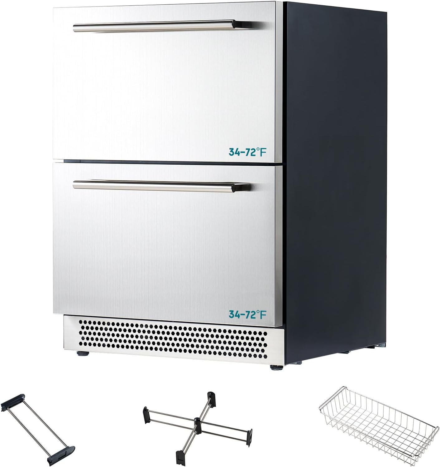 Albott 24 Inch Under Counter Drawer Fridge – Stainless Steel Beverage Refrigerator with Dual Drawers, LED Touch Control, Adjustable Storage, Frost-Free, Low Noise, 34-72℉, for Indoor or Outdoor Use