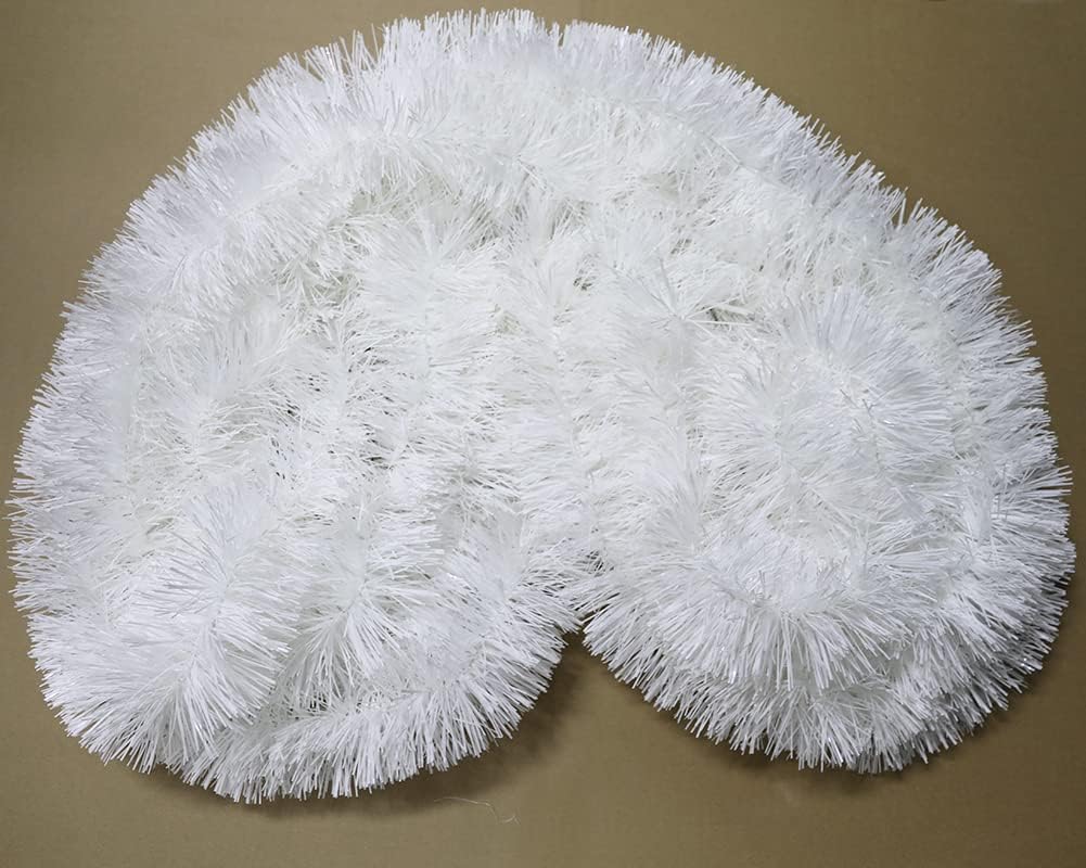 25 ft Long Roll Tinsel Twist Garland, Shiny Metallic Foil Decorations for Halloween, Parade Floats, Christmas Eve, New Year Parties (4" x 25' roll,) (White)