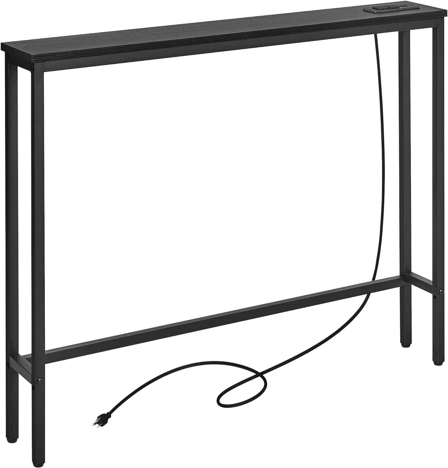 ELYKEN 5.9" Narrow Console Sofa Table with Power Outlets, 5.9" Dx39.4 Wx31.1 H Long Black Behind Couch Table with Metal Frame and Charge Station with 6.5’ Extension Cord
