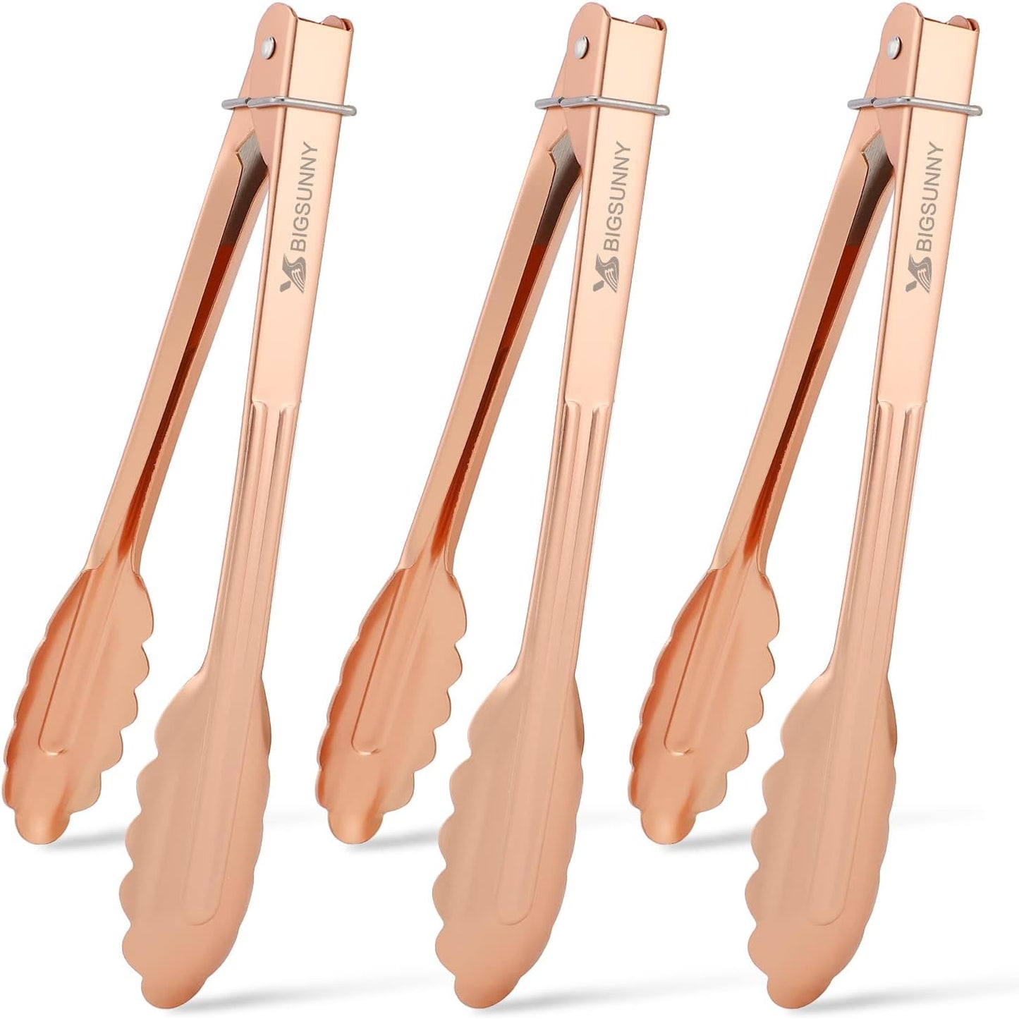 MSY BIGSUNNY 9 Inch Kitchen Food Tongs for Cooking and Serving Tongs- Aluminum - Set of 3 (pink gold)