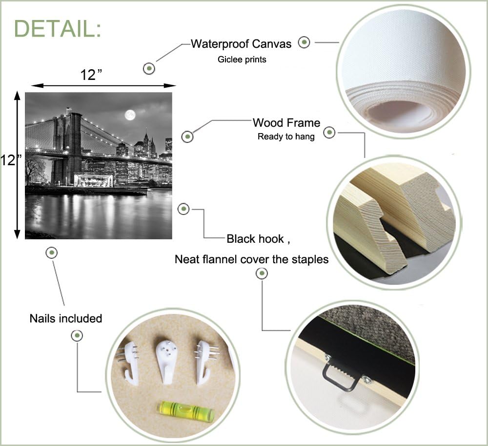 LevvArts Black and White City Wall Art Modern Brooklyn Bridge Picture Prints US Cityscape Canvas Artwork for Bedroom Home Decor